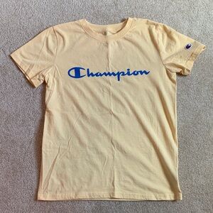 Champion Light Yellow Tee with Blue Logo